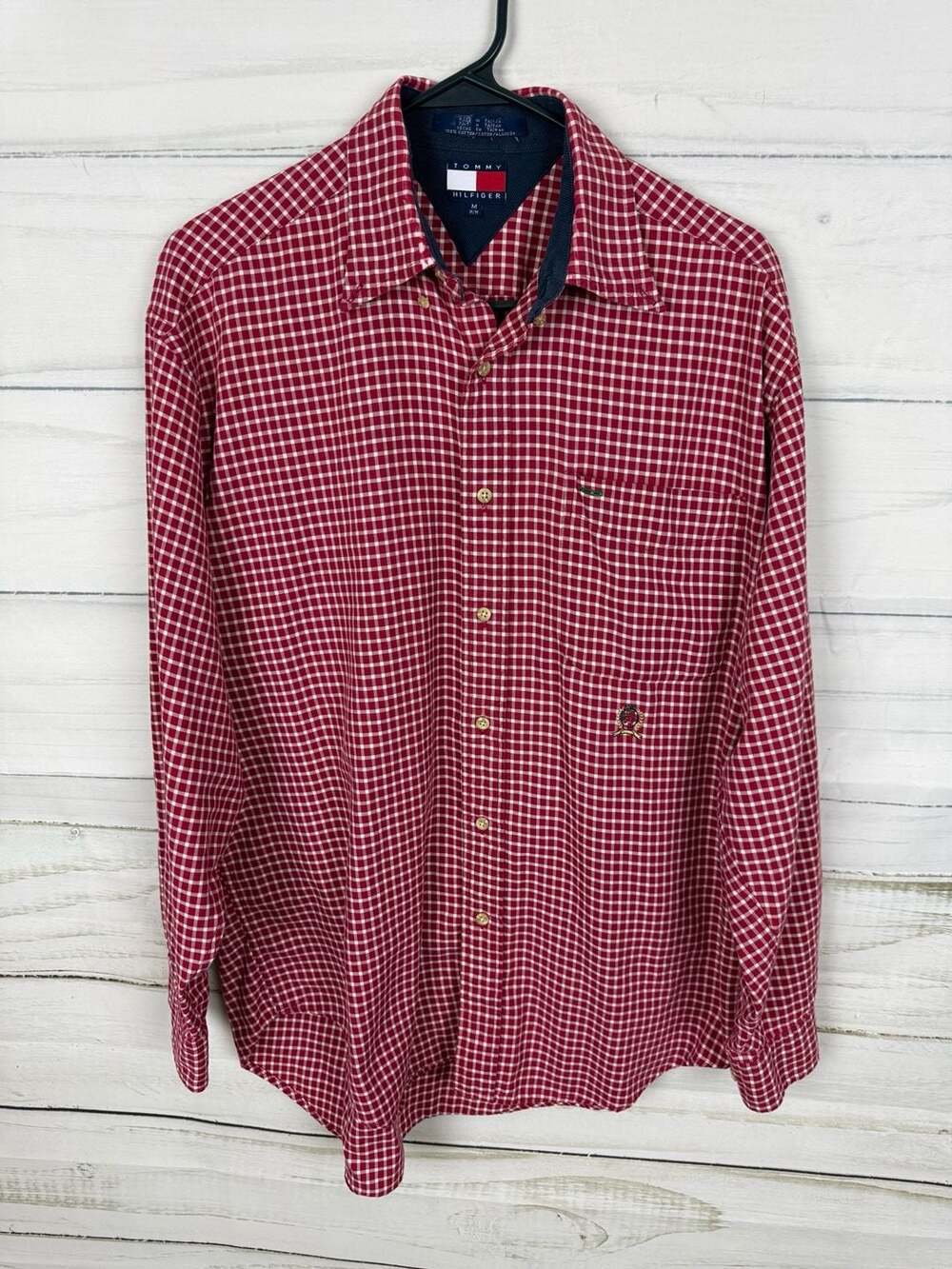 Tommy Hilfiger Vintage Red Gingham Checkered Button Down Shirt Size M